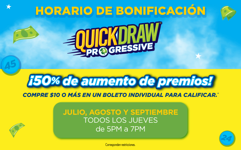 Horas de bonificación de sorteo rápido. Todos los jueves Y VIERNES de abril, mayo y junio de 5 a 7 p. m.